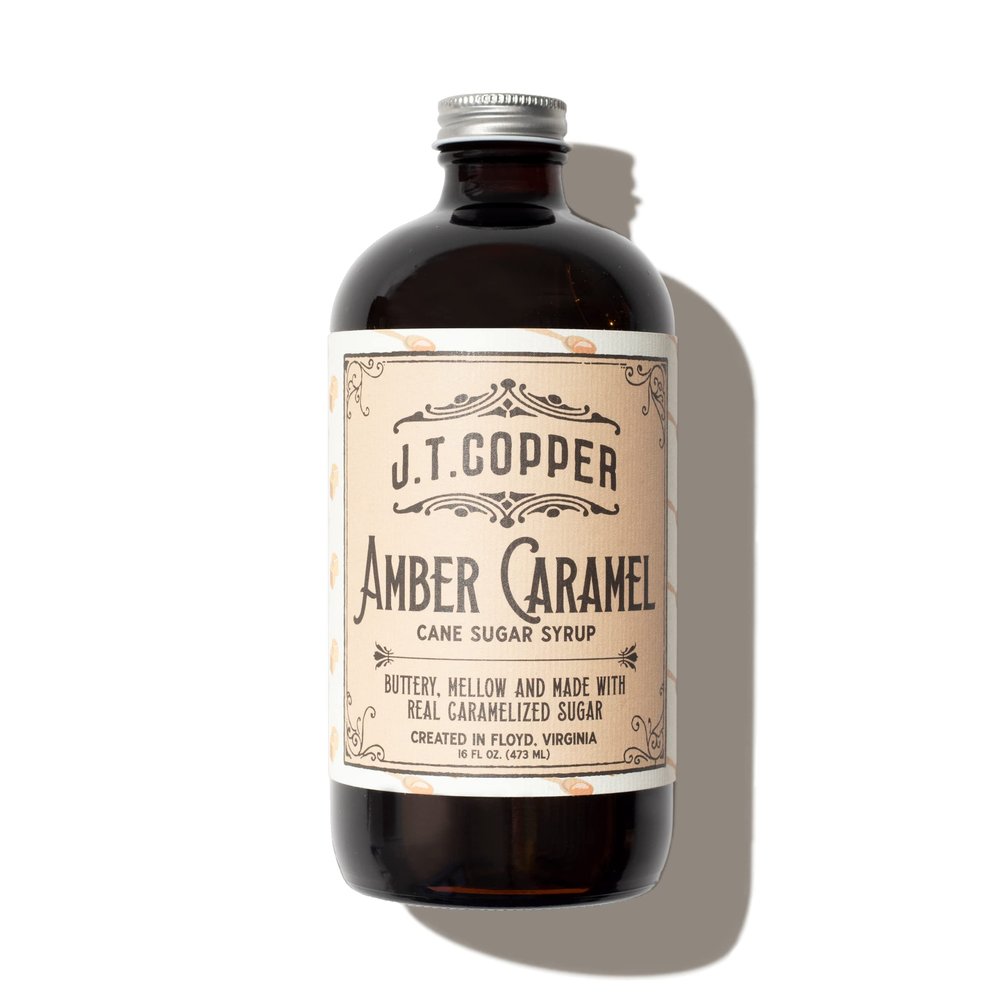 J.T. Copper Amber Caramel Syrup 16 fl oz Bottle Organic Cane Sugar, Vanilla & Sea Salt Vegan, Gluten-Free Handcrafted in Floyd, VA
