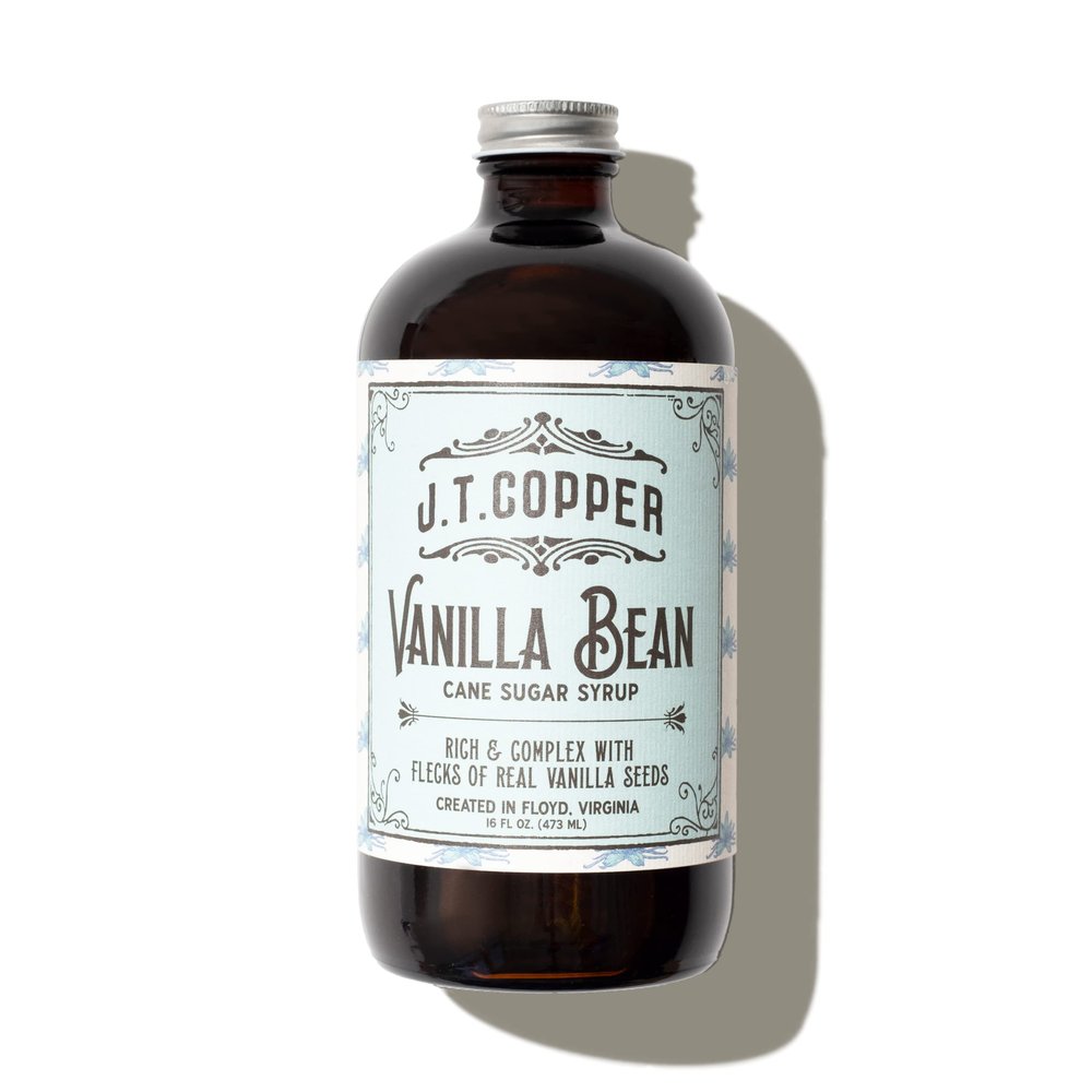J.T. Copper Vanilla Bean Syrup  16 fl oz Bottle  Organic Cane Sugar & Real Vanilla Bean Seeds  Vegan, Gluten-Free  Handcrafted in Floyd, VA