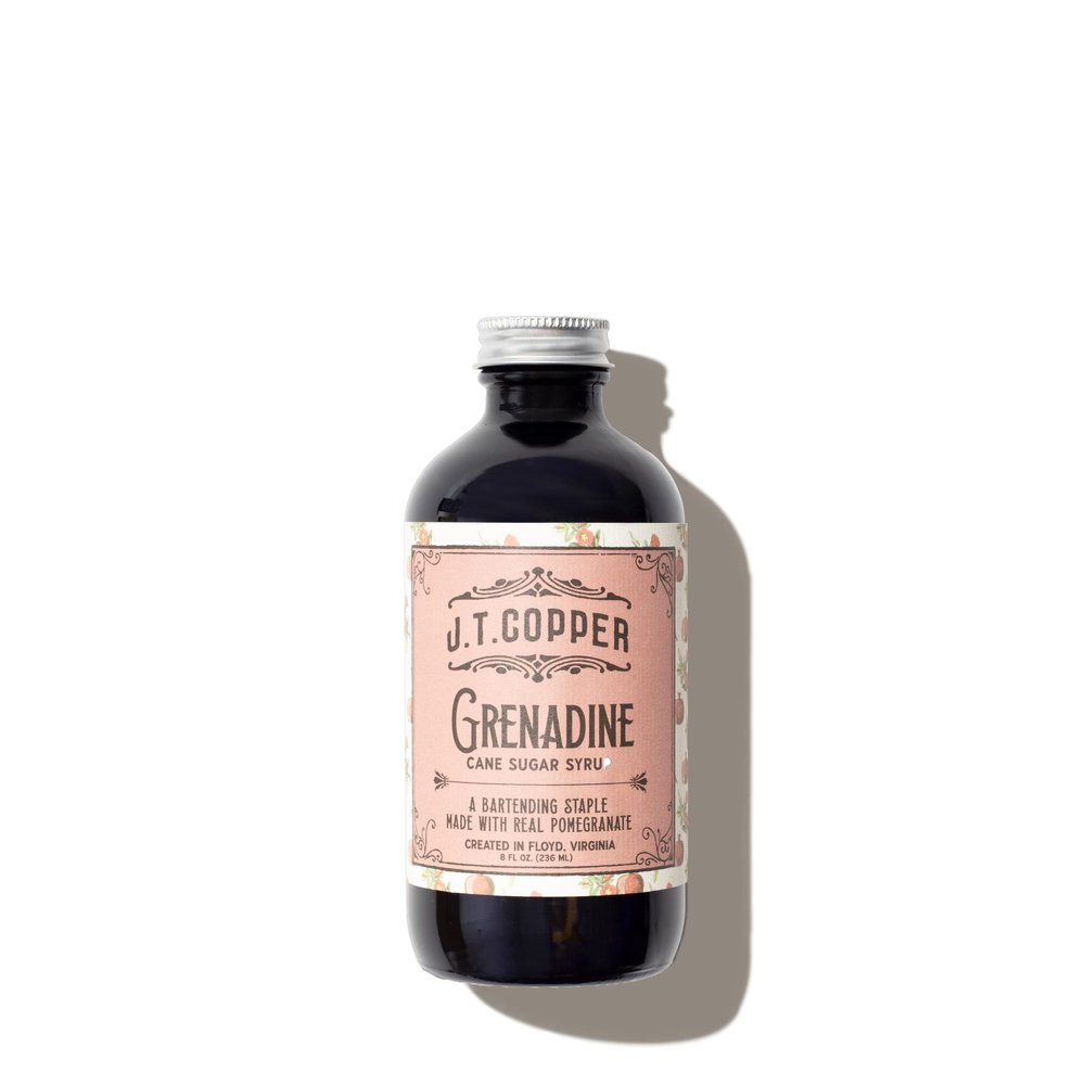 J.T. Copper Grenadine Syrup  8 fl oz Bottle  Organic Cane Sugar, Pomegranate & Lemon Juice  Vegan, Gluten-Free  Handcrafted in Floyd, VA
