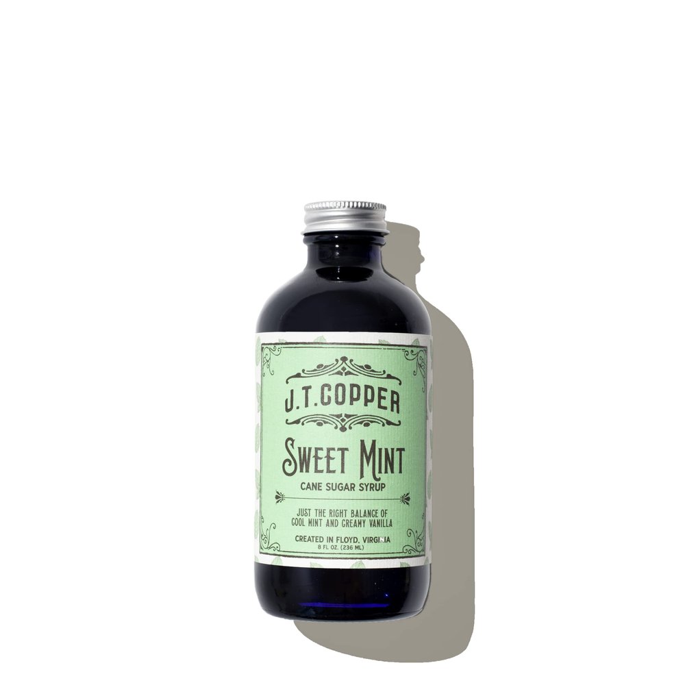 J.T. Copper Sweet Mint Syrup  8 fl oz Bottle  Organic Peppermint & Vanilla  Vegan, Gluten-Free  Handcrafted in Small Batches  Ideal for Coffee, Cocktails & Desserts