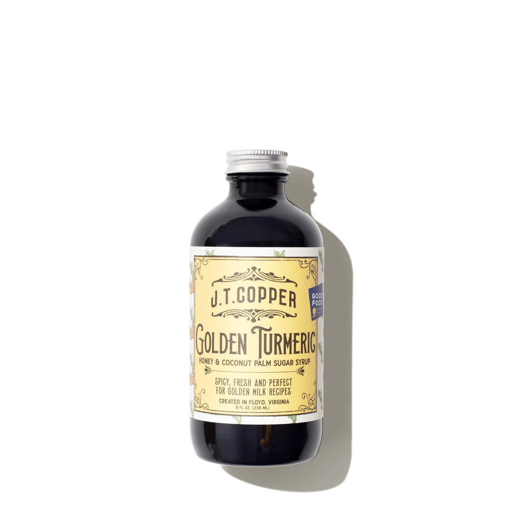 J.T. Copper Golden Turmeric Syrup  8 fl oz Bottle  Organic Turmeric & Ginger Juice  2020 Good Food Awards Winner  Gluten-Free, Small-Batch, Handcrafted in Floyd, VA