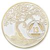 1 to 50 Year Twisted Tree of Life Sobriety Coin - Gold Plated AA Chips & Medallions - 13 Year Sobriety Coin - White view 1