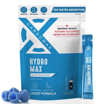 CardoMax Hydration Packets - Hydromax Electrolyte Drink Mix Packets with Sodium, Magnesium, & Potassium - Vegan & Keto-Friendly, Electrolyte Drink Mix - 15 Liquid Hydration Sticks, Blue Raspberry