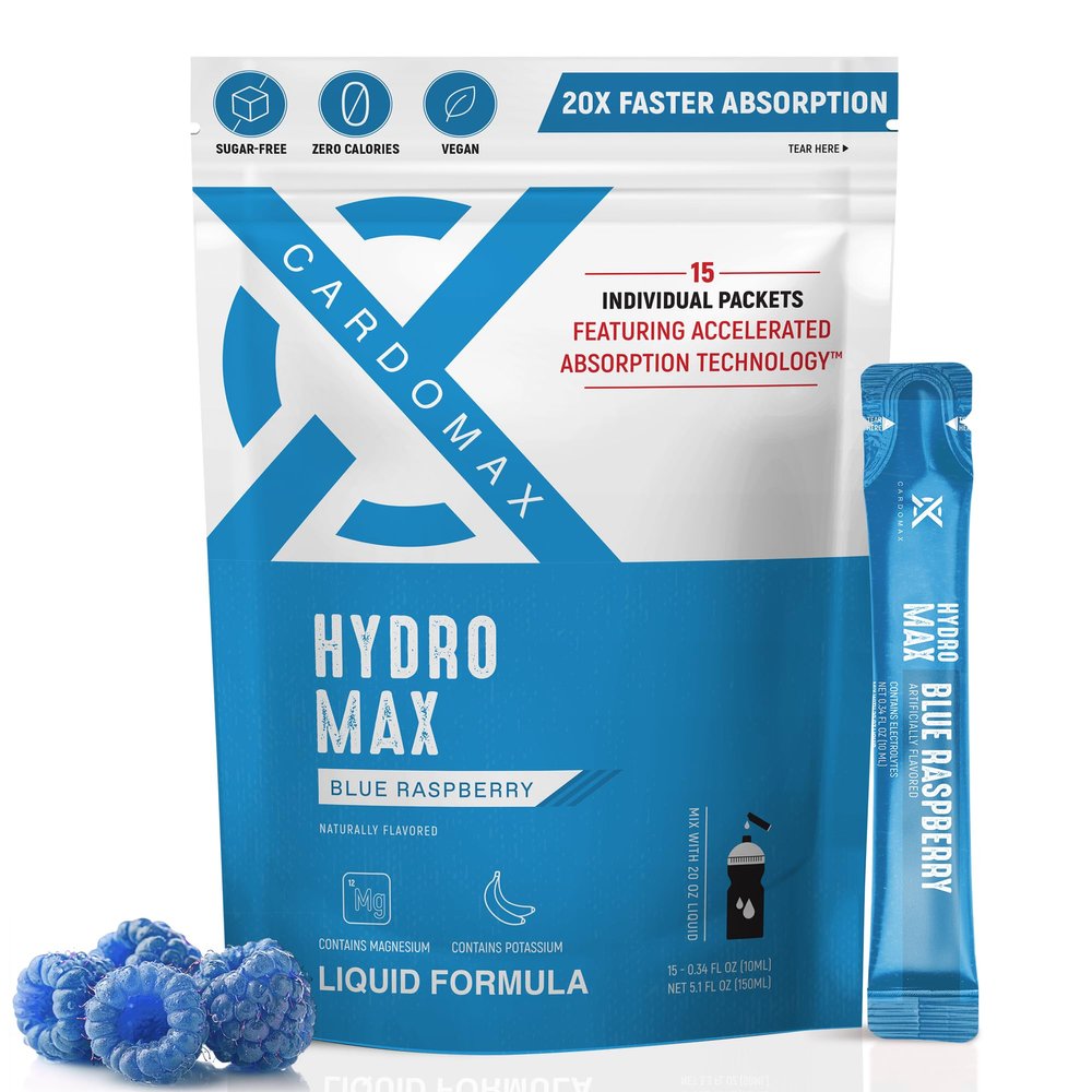 CardoMax Hydration Packets - Hydromax Electrolyte Drink Mix Packets with Sodium, Magnesium, & Potassium - Vegan & Keto-Friendly, Electrolyte Drink Mix - 15 Liquid Hydration Sticks, Blue Raspberry