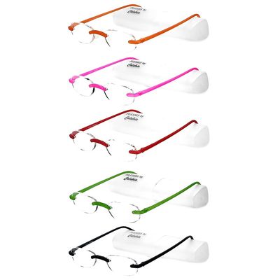 Calabria 715 Flexies Rimless Reading Glasses +4.50 Celery/Ebony/Fuchsia/Red/Tangerine (5Pack) Men Women Readers Bending Slim