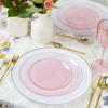 EcoQuality 9" inch Round Hammered Translucent Pink Plastic Plates with Gold Rim - China Like Party Plates, Heavy Duty Large Disposable Dinner Charger Salad Plate Weddings, Serveware (30 PACK) view 2