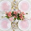 EcoQuality 9" inch Round Hammered Translucent Pink Plastic Plates with Gold Rim - China Like Party Plates, Heavy Duty Large Disposable Dinner Charger Salad Plate Weddings, Serveware (30 PACK) view 3