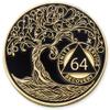 1 to 50 Year Twisted Tree of Life Sobriety Coin - Gold Plated AA Chips & Medallions - 64 Year Sobriety Coin - Black view 1