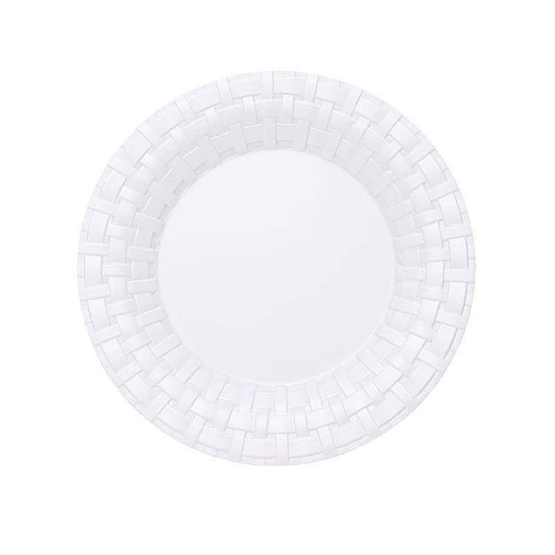 20 pcs 10-Inch WHITE with Basketweave Plastic Round Plates - Disposable Wedding Party Catering Tableware