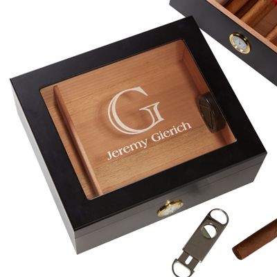 Personalization Universe Premium Black Personalized Cigar Humidor 50 Count