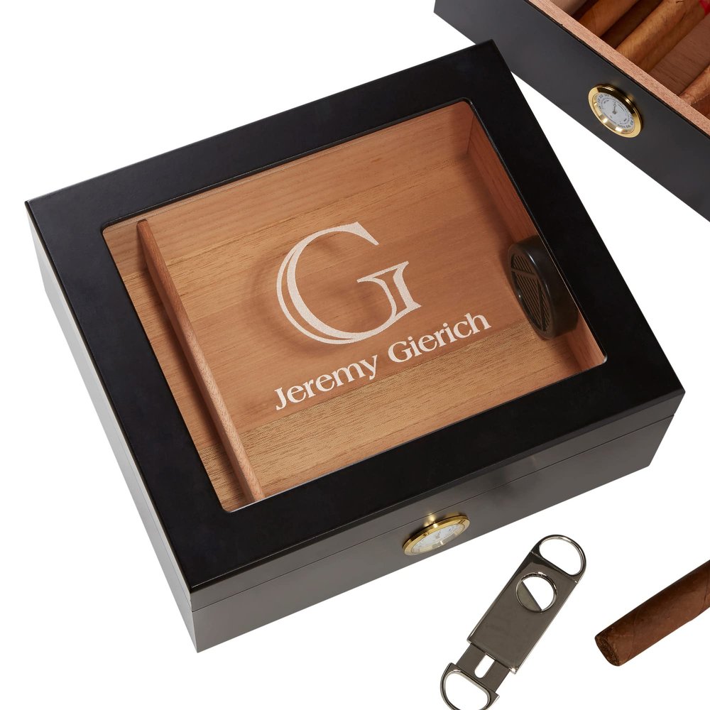 Personalization Universe Premium Black Personalized Cigar Humidor 50 Count