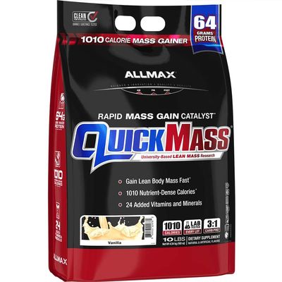 ALLMAX QUICKMASS, Vanilla - 10 lb - Rapid Mass Gain Catalyst - Up to 64 Grams of Protein Per Serving - 3:1 Carb to Protein Ratio - Zero Trans Fat - Up to 70 Servings