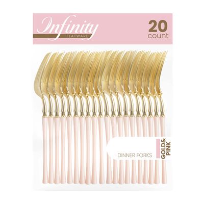 PlasticPro 20 Count Gold and Pink Plastic Dinner Forks Premium Quality Heavy Duty Disposable Elegant Silverware Two Tone Forks for Party