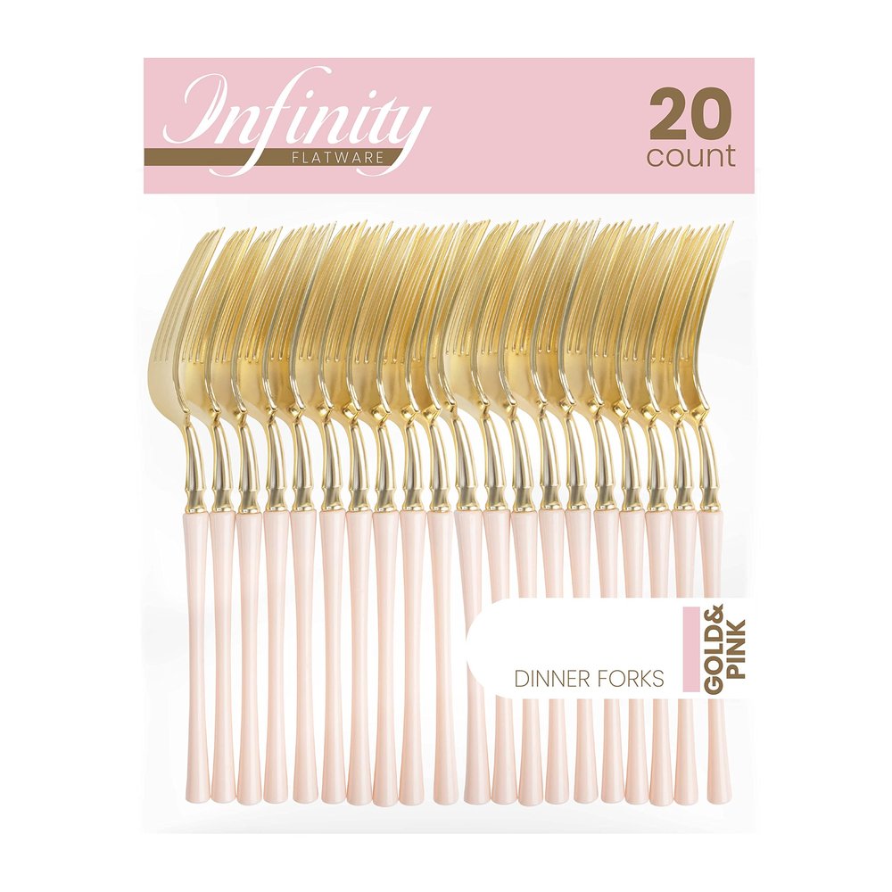 PlasticPro 20 Count Gold and Pink Plastic Dinner Forks Premium Quality Heavy Duty Disposable Elegant Silverware Two Tone Forks for Party