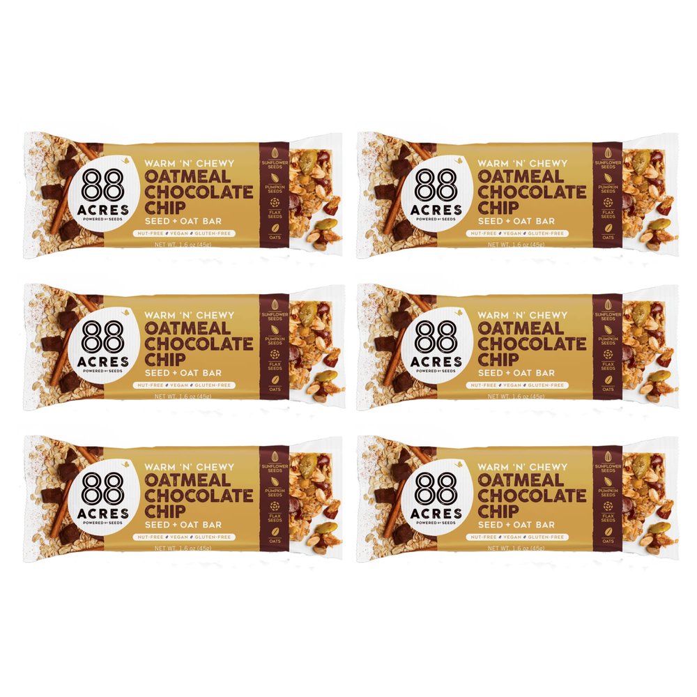 88 Acres Granola Bars | Oatmeal Chip | Gluten Free, Nut-Free Oat and Seed Granola Bar | Vegan & Always Non GMO | 6 Pack