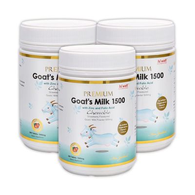 (Pack of 3) Hi Well Premium Goat's Milk 1500 300Tablets Strawberry