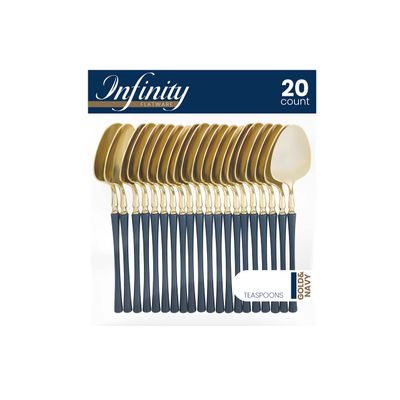 PlasticPro 20 Count Gold and Navy Plastic Tea Spoons Premium Quality Heavy Duty Disposable Elegant Silverware Two Tone Tea Spoons for Party
