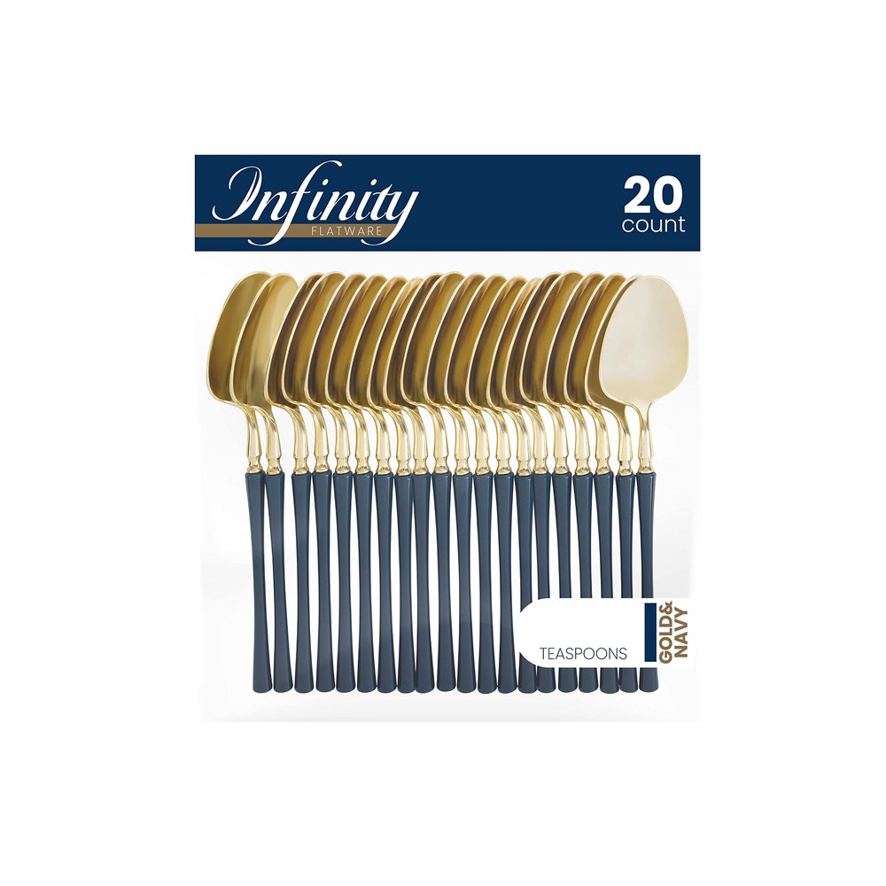 PlasticPro 20 Count Gold and Navy Plastic Tea Spoons Premium Quality Heavy Duty Disposable Elegant Silverware Two Tone Tea Spoons for Party