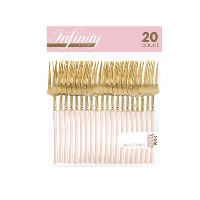 PlasticPro 20 Count Gold and Pink Plastic Salad Forks Premium Quality Heavy Duty Disposable Elegant Silverware Two Tone Salad Forks for Party