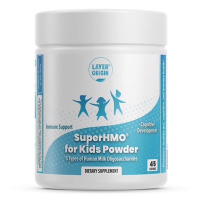 SuperHMO Prebiotic Mix for Kids - 5 HMOs for Gut, Digestion, and Cognitive Health, Powder, 45 Servings