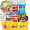 GET WELL GIFT basket, package for kids Unisex, child boy or girl Care package, Feel better soon for home or hospital after surgery w/Balloon, candy & snacks & greeting card view 1
