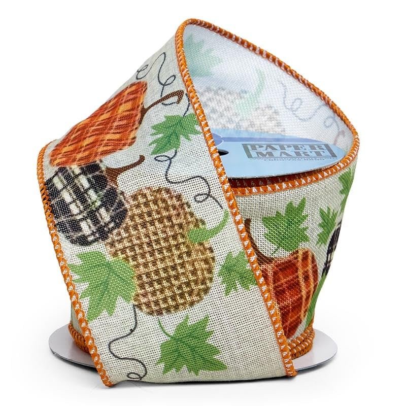 2 1/2" X 10 Yards Pumpkin Print On Wired Ribbon - Printed Pumpkins - Multi - Roll Halloween Thanksgiving