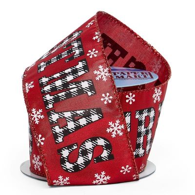 2 1/2" X 10 Yards Merry Christmas Print On Wired Ribbon,Plaid Merry Christmas On Red, Multi, Roll 1
