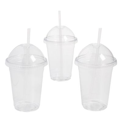 Fun Express Clear Plastic Cups with Dome Lids & Straws, 24 Piece