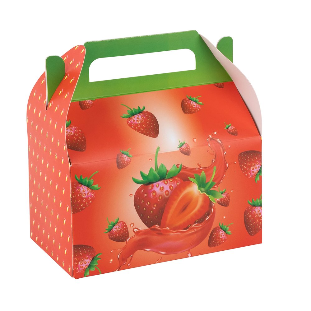 Hammont Berry First Birthday Strawberry Favors - 10 Pack Easy Assemble Treat Box Party Decorations Cookie for Gift Giving, Baby Girl Shower Favor 6.25x3.75x3.5 Inches