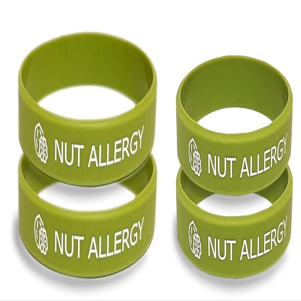 Nut Allergy Bracelet, Nut Allergy Medical Silicone Wristband, Nut Allergy Awareness Bracelet, Gift for Son, Daughter, Parents, Grandparents, Green Color (Inculde Both Medium&Small)