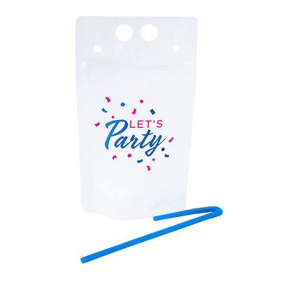Fun Express Lets Party Collapsible Plastic Drink Pouches with Straws, 25 Piece