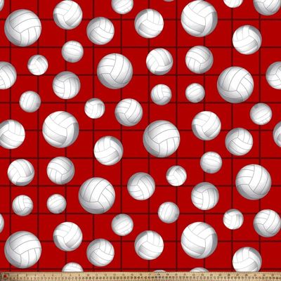 Volleyball Red Anti-Pill Premium Fleece Fabric By The Yard