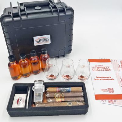 Great Whiskey Challenge 150 Hard Case Travel kit - Cigar Tray Humidor Blind Tasting Set Kit Glasses Bourbon Whiskey Rum Wine Traveling