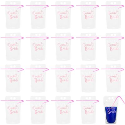 Bachelorette Party Collapsible Plastic Drink Pouches with Straws, 25 Piece