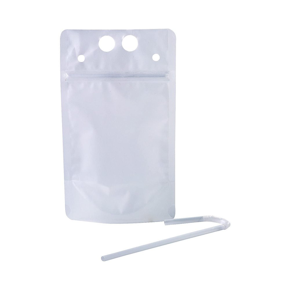 Clear Collapsible Plastic Drink Pouches with Straws, 25 Piece