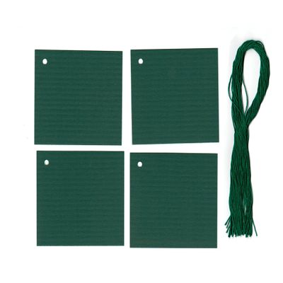 50 Blank Dk Green Hang Tags (2.5"x3" Squares) & Cut Strings for Crafts & Gifts. Personalize & Price Your Merchandise.