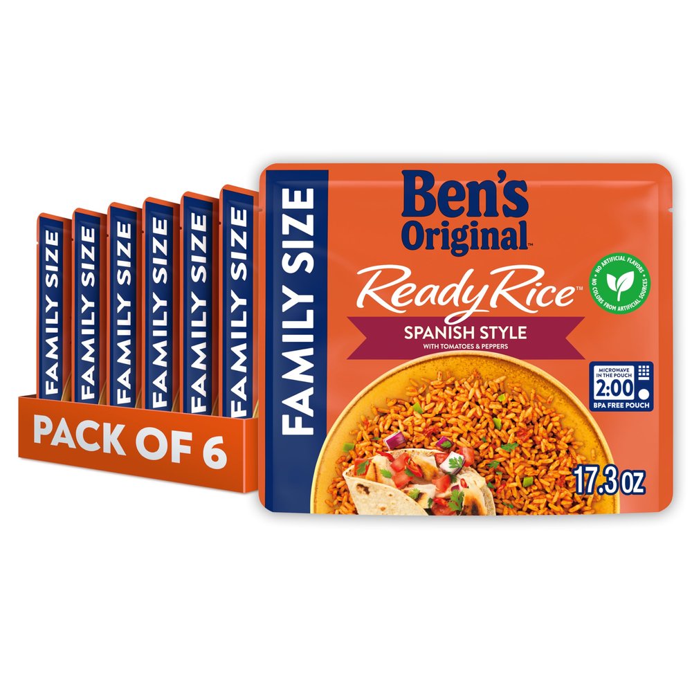 Ben's Original Flavored Ready Rice, Spanish Style, Microwave Rice for an Easy Lunch, Suitable for Vegetarians, Family Size Multipack - 17.3 oz (Pack of 6)