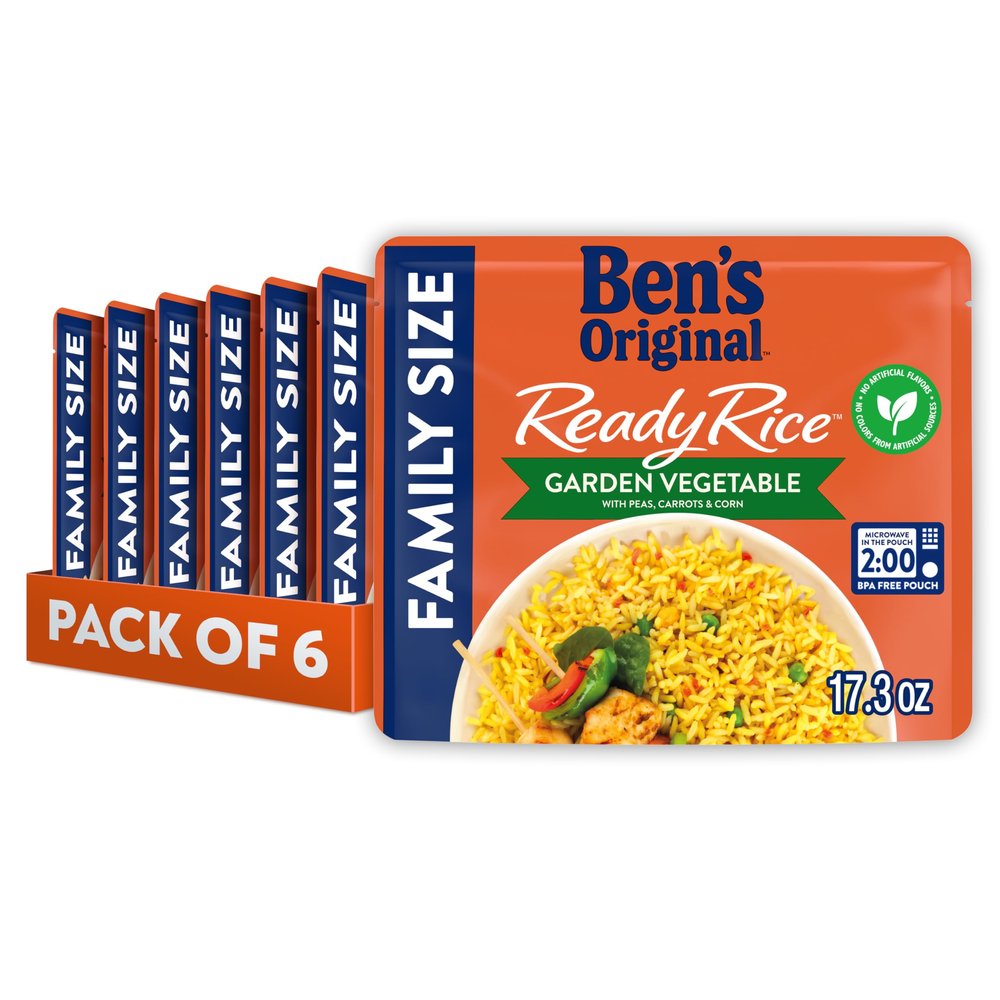 BEN'S ORIGINAL READY RICE Garden Vegetable Medley Flavored Rice, Family Size, 17.3 OZ Pouch (Pack of 6)