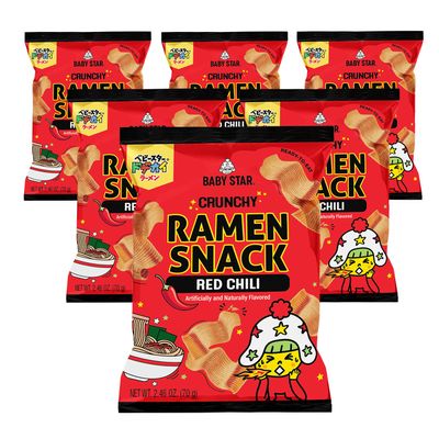 Baby Star Crunchy Ramen Snack Wide - Red Chili 2.46oz (6 Pack)