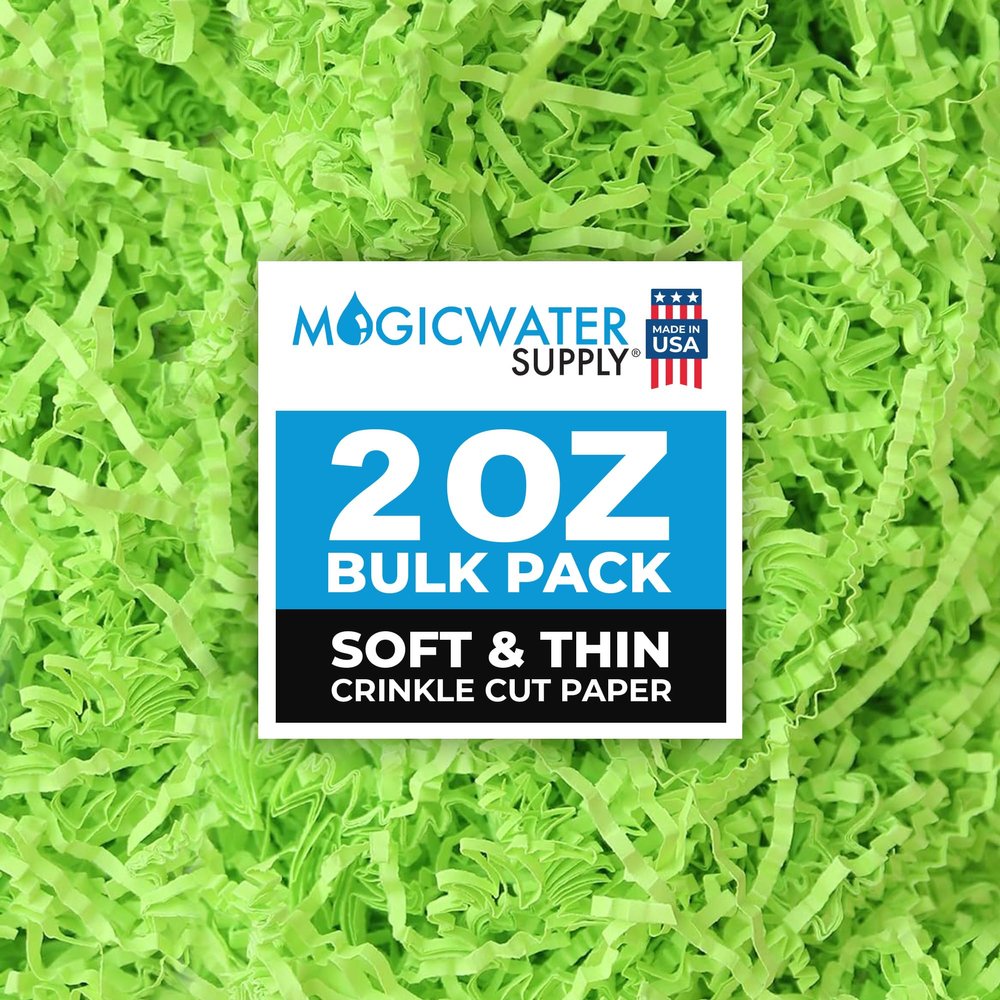 MagicWater Supply - 2 oz - Lime Green - Soft & Thin Crinkle Cut Paper Shred Filler great for Gift Wrapping, Basket Filling, Birthdays, Weddings, Anniversaries, Valentines Day, and other occasions
