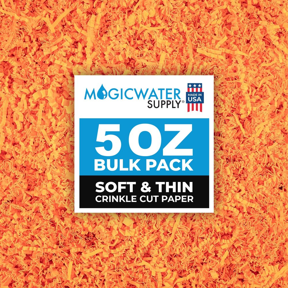 MagicWater Supply - 5 oz - Orange - Soft & Thin Crinkle Cut Paper Shred Filler great for Gift Wrapping, Basket Filling, Birthdays, Weddings, Anniversaries, Valentines Day, and other occasions