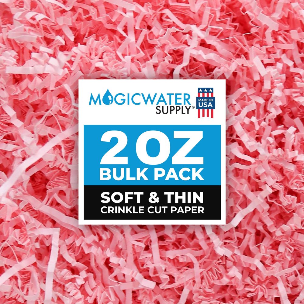 MagicWater Supply - 2 oz - Pink - Soft & Thin Crinkle Cut Paper Shred Filler great for Gift Wrapping, Basket Filling, Birthdays, Weddings, Anniversaries, Valentines Day, and other occasions