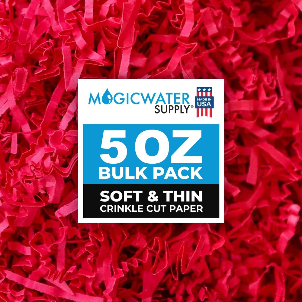 MagicWater Supply - 5 oz - Red - Soft & Thin Crinkle Cut Paper Shred Filler great for Gift Wrapping, Basket Filling, Birthdays, Weddings, Anniversaries, Valentines Day, and other occasions