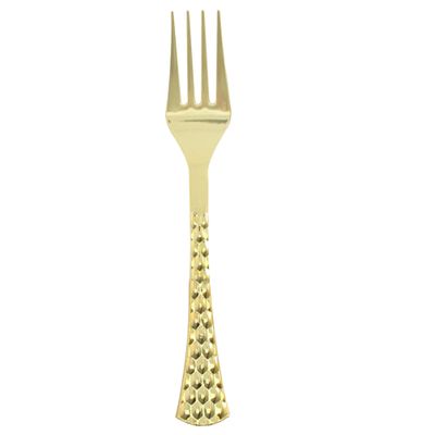 EcoQuality Gold Hammered Disposable Plastic Fork - Heavy Weight Plastic Gold Cutlery, Disposable Utensils, Silverware Great for Wedding, Birthday, Event Planning, Baby Shower, Anniversaries (20 PACK)