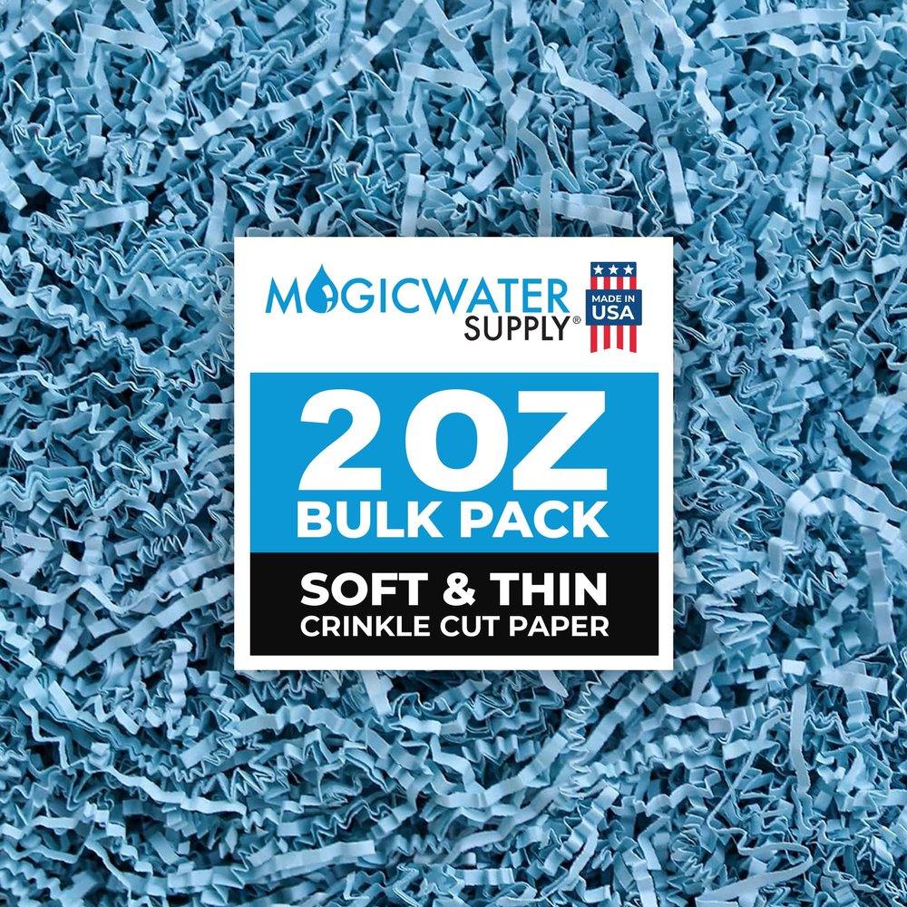 MagicWater Supply - 2 oz - Baby Blue - Soft & Thin Crinkle Cut Paper Shred Filler great for Gift Wrapping, Basket Filling, Birthdays, Weddings, Anniversaries, Valentines Day, and other occasions