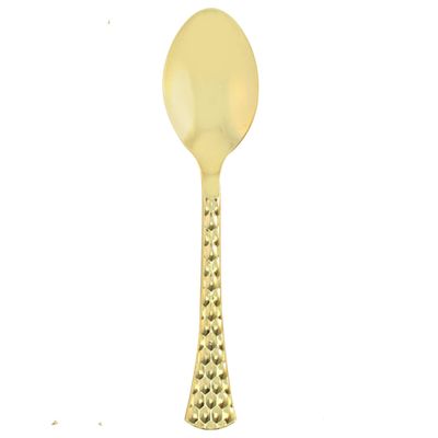 EcoQuality Gold Hammered Disposable Plastic Table Spoon - Heavy Weight Plastic Gold Cutlery, Disposable Utensils, Silverware for Wedding, Birthday, Event Planner, Baby Shower, Anniversaries (20 PACK)