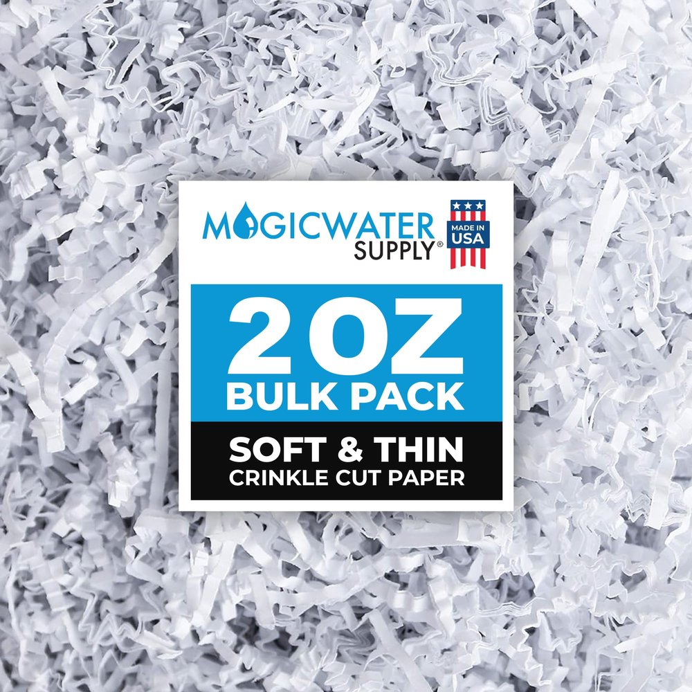 MagicWater Supply - 2 oz - White - Soft & Thin Crinkle Cut Paper Shred Filler great for Gift Wrapping, Basket Filling, Birthdays, Weddings, Anniversaries, Valentines Day, and other occasions