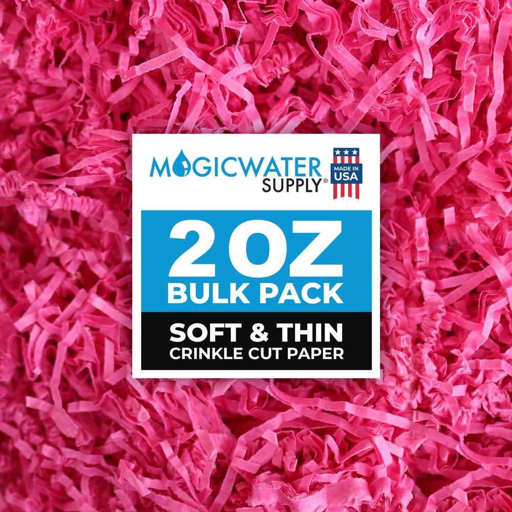 MagicWater Supply - 2 oz - Raspberry - Soft & Thin Crinkle Cut Paper Shred Filler great for Gift Wrapping, Basket Filling, Birthdays, Weddings, Anniversaries, Valentines Day, and other occasions