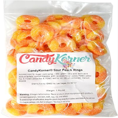 Sour Peach Rings - Gummi Sour Peach Rings - Gummy Rings Sour - Gummi Peach Rings 1 Pound (16 Ounce) By CandyKorner