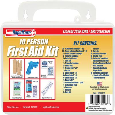 10 Person OSHA/ANSI 2009 Compliant Poly First Aid Kit, 118 Pieces, Wall Mountable, White